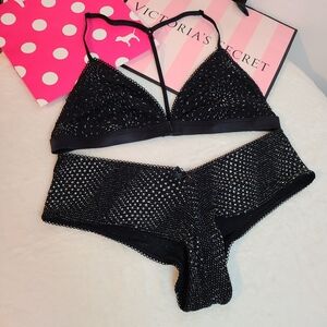 Y2K Victoria's Secret Glitter Sparkle Bralette & Panty Set Size S/M Black